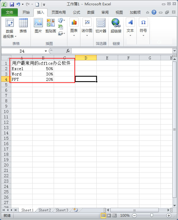 使用Excel2010如何制作簡單扇形統(tǒng)計圖?