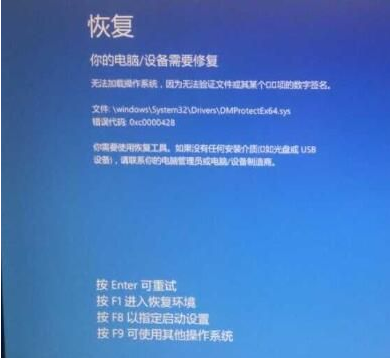 Win10系統(tǒng)藍屏DMProtectEX64.sys,錯誤代碼0xc0000428解決方法