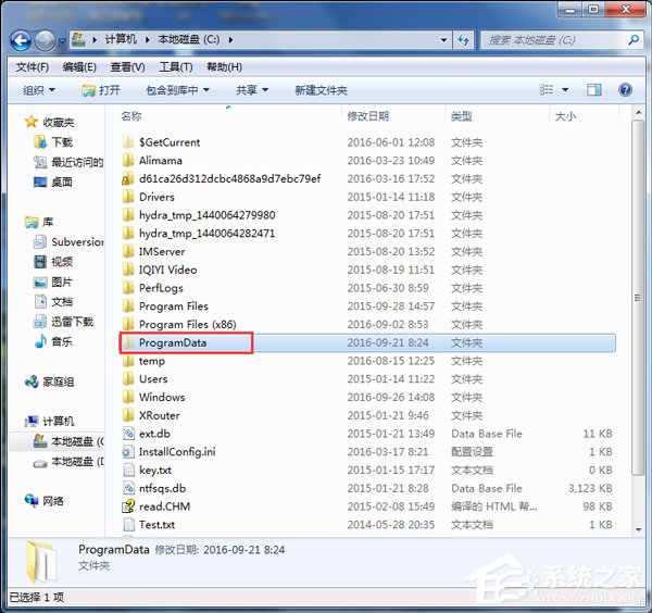 Win7系統如何查找C盤中的ProgramData文件夾？