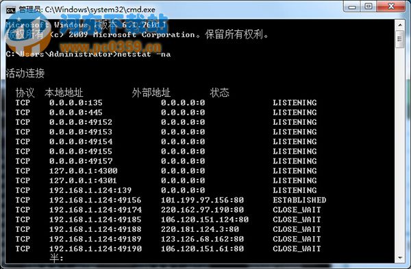 win7系統(tǒng)查詢已開啟端口號(hào)的方法